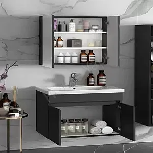 Banyo Dolabı 80 cm Antrasit Tam Camlı Full Mdf resim 2