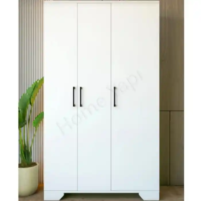 Gardrop Elbise Dolabı 3 Kapaklı 2 Çekmeceli Beyaz