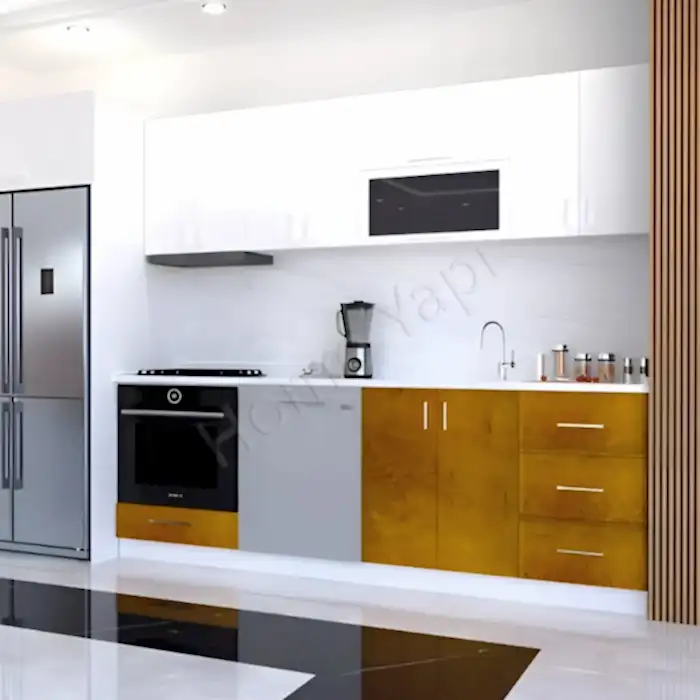 Mutfak Dolabı 250 cm Full Mdf Kahve Tezgah Dahil