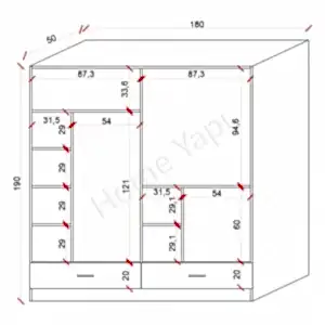 Gardrop 4 Kapaklı 2 Çekmece 180 cm Beyaz resim 3