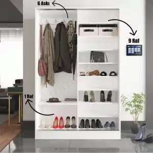 Sürgü Kapak Aynalı Vestiyer Portmanto Gardrop resim 3