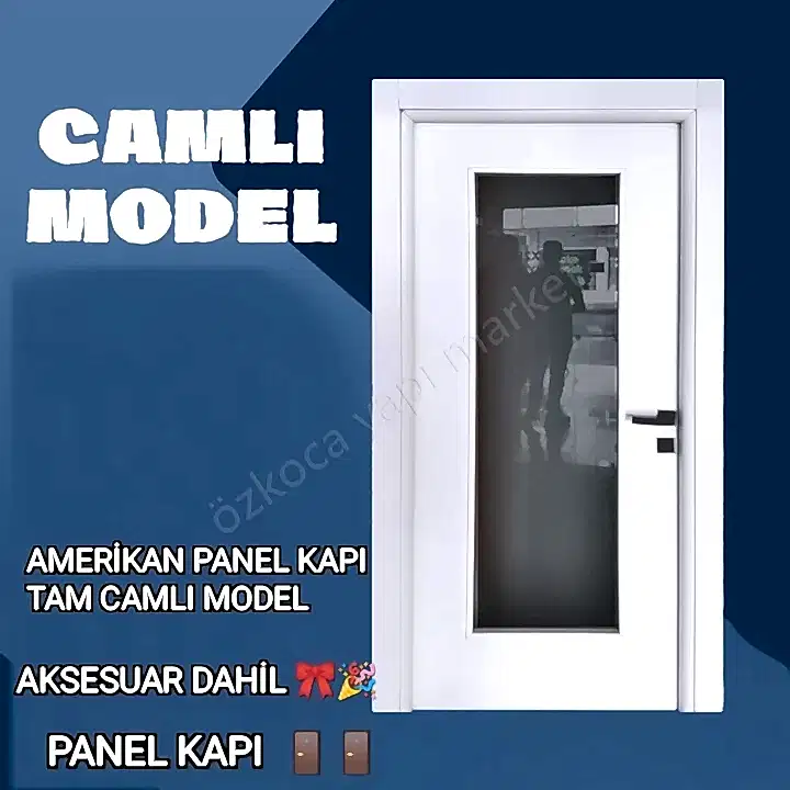 Amerikan Panel Kapı Tam Camlı Akseusar Dahill