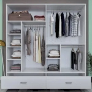 Gardrop 4 Kapaklı 2 Çekmece 180 cm Beyaz resim 2