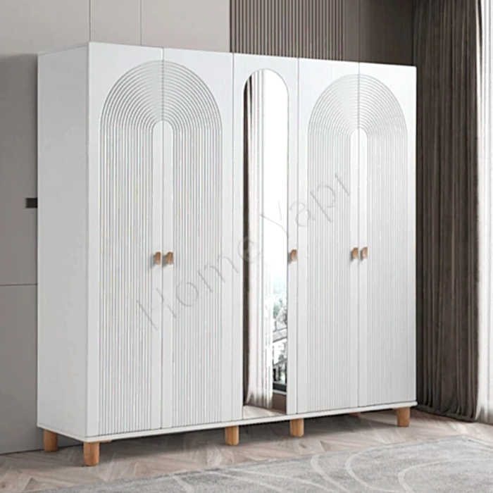 Gardrop 5 Kapaklı Aynalı Membran Elbise Dolabı