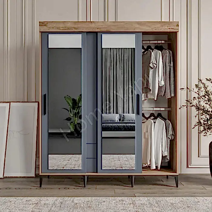 Gardrop 4 Kapaklı Sürgülü Camlı Elbise Dolabı