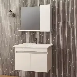 Banyo Dolabı 80 cm Beyaz Full Mdf Tam Camlı resim 1