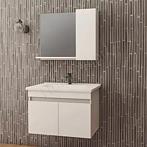 Banyo Dolabı 80 cm Beyaz Full Mdf Tam Camlı