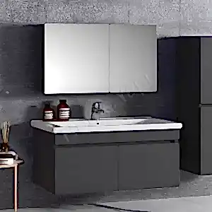 Banyo Dolabı 80 cm Antrasit Tam Camlı Full Mdf resim 1