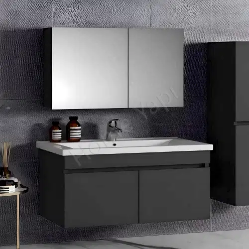 Banyo Dolabı 80 cm Antrasit Tam Camlı Full Mdf