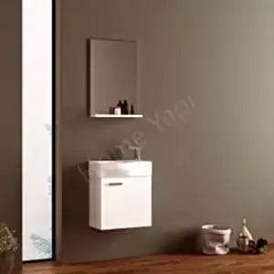 Banyo Dolabı 45 cm Mdf Beyaz Lavabo Dahil resim 1