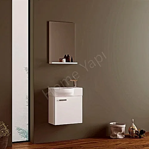 Banyo Dolabı 45 cm Mdf Beyaz Lavabo Dahil