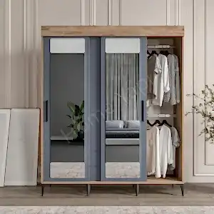 Gardrop 4 Kapaklı Sürgülü Camlı Elbise Dolabı resim 2