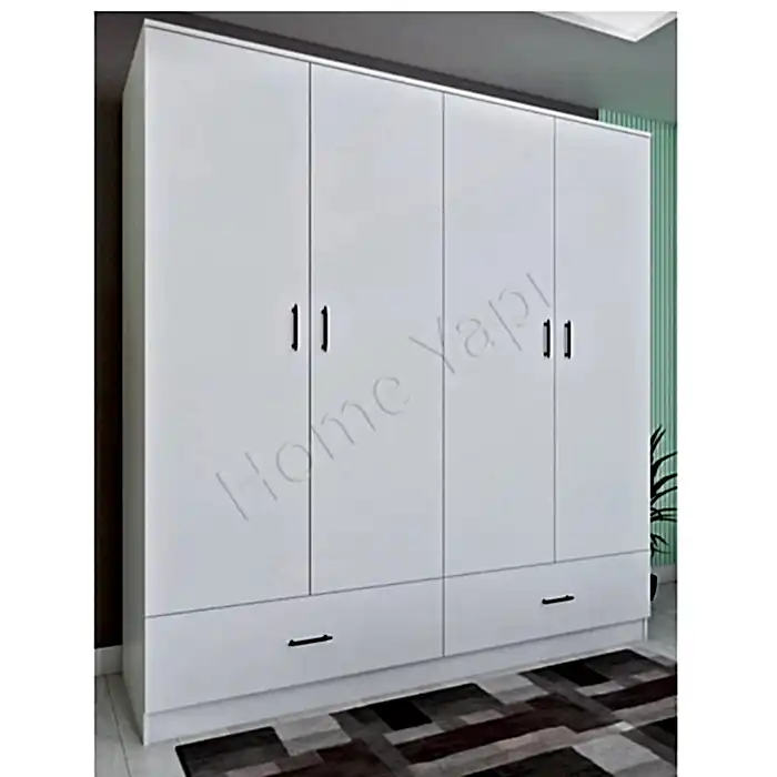 Gardrop 4 Kapaklı 2 Çekmece 180 cm Beyaz