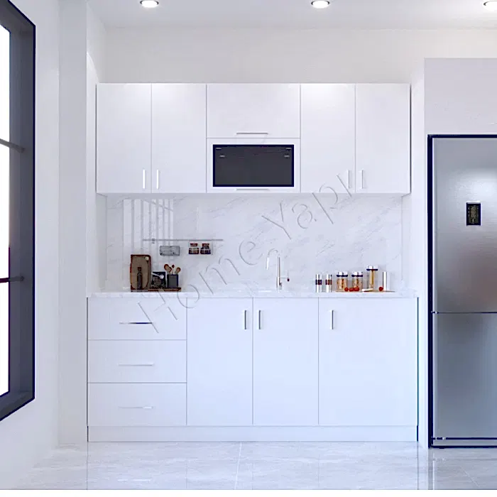 Mutfak Dolabı 200 cm Makinasız Beyaz Tezgah Dahil