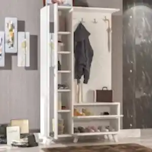 3 Kapaklı Beyaz Vestiyer Portmanto Ayakkabılık resim 2