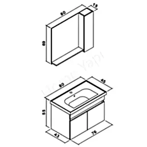 Banyo Dolabı 80 cm Alvit Antrasit Full Mdf resim 2