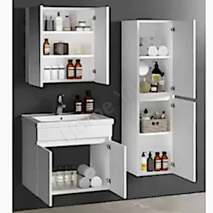 Banyo Dolabı 60 cm Beyaz Full Mdf Lavabo Dahil resim 2