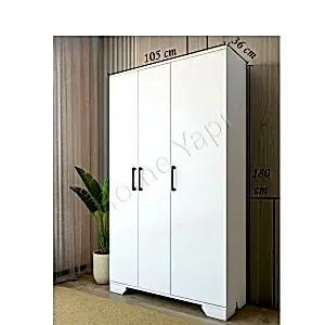 Gardrop Elbise Dolabı 3 Kapaklı 2 Çekmeceli Beyaz resim 2