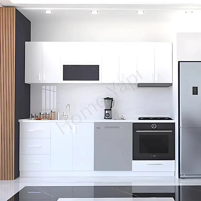 Mutfak Dolabı 250 cm Full Mdf Beyaz Tezgah Dahil