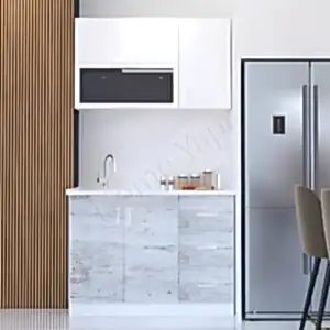 Mutfak Dolabı 120 cm Hazır Karbeyaz Tezgah Dahil resim 1