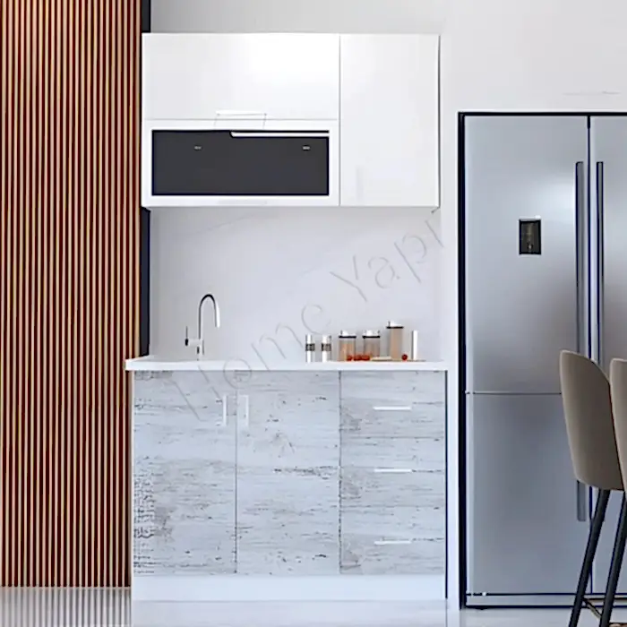 Mutfak Dolabı 120 cm Hazır Karbeyaz Tezgah Dahil