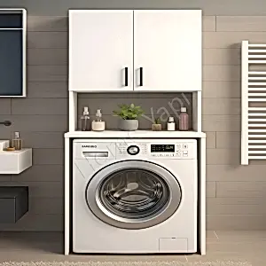 Çamaşır Makinesi Dolabı Beyaz 2 Raflı resim 1