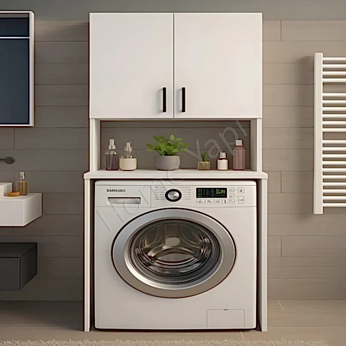 Çamaşır Makinesi Dolabı Beyaz 2 Raflı
